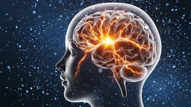 Human brain with electrical activity highlighting artificial intelligence and digital evolution