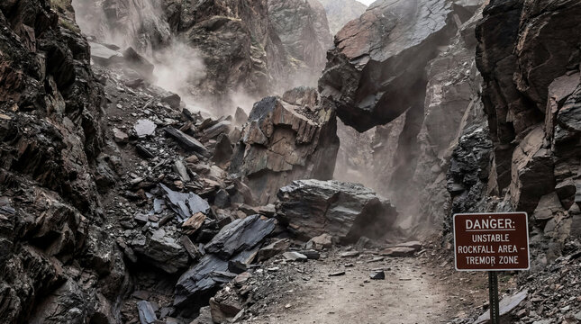 A Canyon Filled with Razor-Sharp Rockfalls Unstable After Every Tremor Dangerous Natural Landscape Dramatic Scene