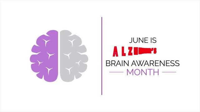 Animation of the theme of   Alzheimer's and Brain awareness month is observed every year in June. Cognitive Decline Concept with Human Head Spiral Brain Animation