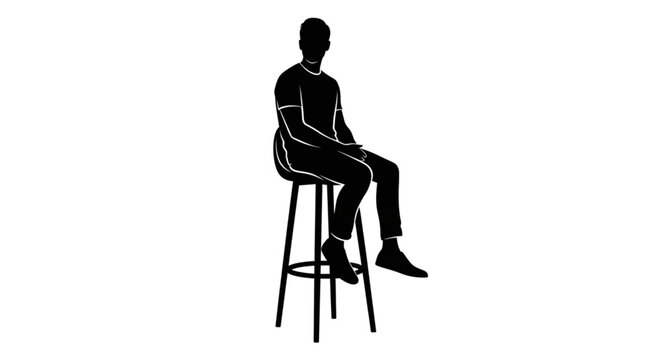 Silhouette of a Man Sitting on a High Stool.