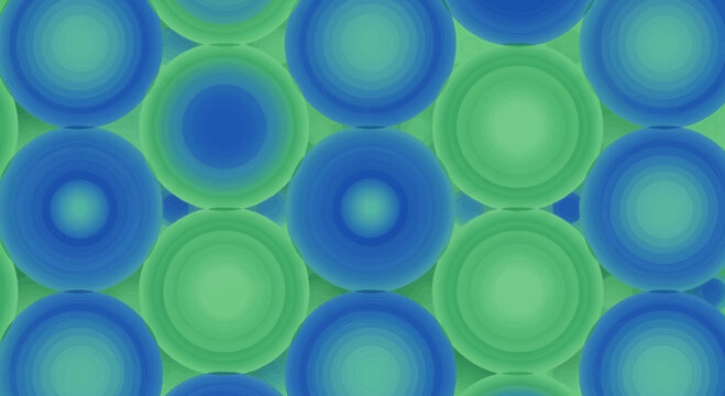 Abstract geometric pattern of interlocking blue and green circles with a subtle gradient effect, creating a sense of depth and movement