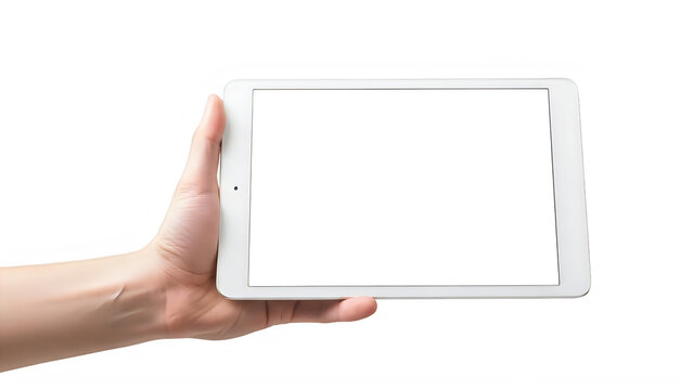 Hand holding a sleek white tablet device