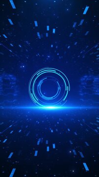 Digital blue portal tunnel with glowing rings, fast block motion, and futuristic circuit walls. Perfect for technology videos, AI intros, cyber titles, software promos, and overlays.