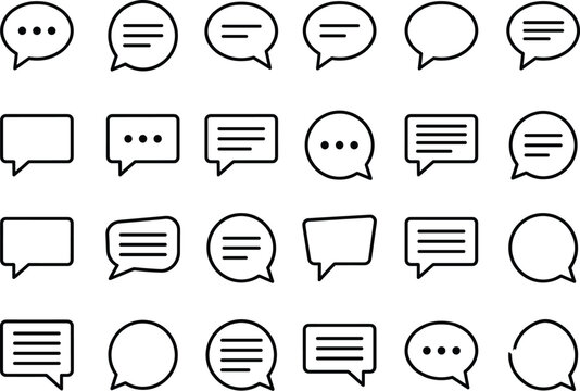 Speech bubble line icons set with chat message symbols communication dialogue interface elements minimalist outline collection