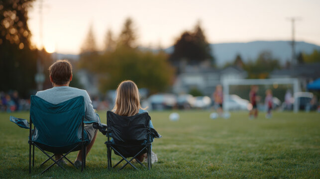 Father and daughter watching soccer game