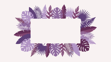 Tropical leaves frame design with purple and violet foliage on light background © Colorgraph