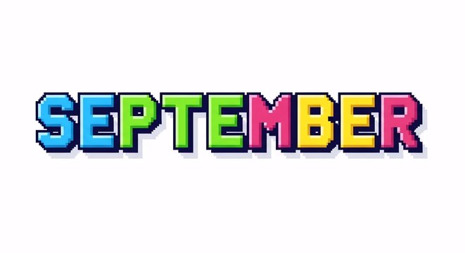 September word art with multi-colored pixelated lettering