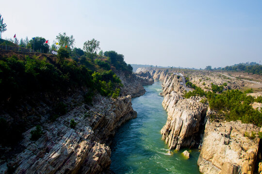 Marble Rocks and River in Bhedaghat. India