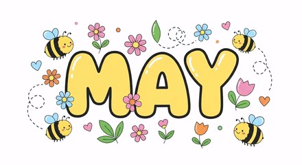 Obraz premium May flowers and bees illustration for spring