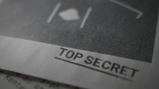 Top secret government UAP report with grainy photo of UFO seen by navy aircraft. Classified Area 51 document file with picture of alien flying saucer appearing in sky from jet camera marked Top Secret