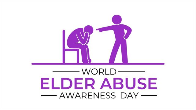 Flat vector animation showing elderly care and support concept with human figures, highlighting respect, protection, and social awareness in a minimal purple design.  4k video greeting card. gift card