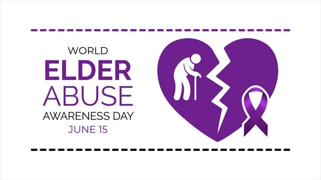 Flat vector animation showing elderly care and support concept with human figures, highlighting respect, protection, and social awareness in a minimal purple design.  4k video greeting card. gift card