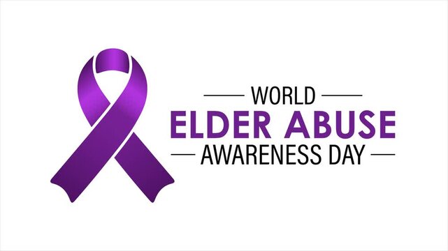 Flat vector animation showing elderly care and support concept with human figures, highlighting respect, protection, and social awareness in a minimal purple design.  4k video greeting card. gift card