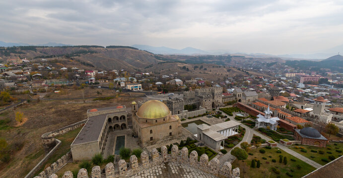 Top view of restored buildings of medieval Rabati castle in Akaltsikhe, Georgia