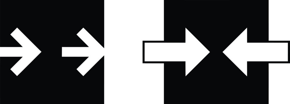 Elevator Door Open and Close Button Icons Set, Minimalist Black and White Vector Symbols. Elevator control symbols for up and down entry and exit sign. User interface design, wayfinding signage.