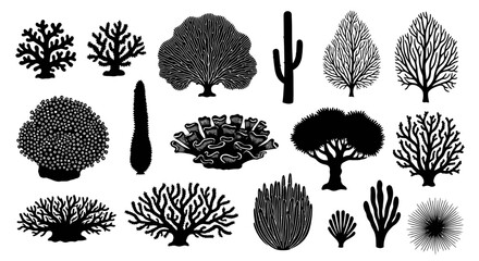 Collection of various coral reef silhouettes. © bayu