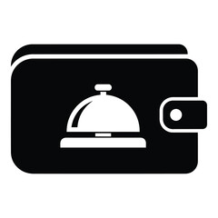 Fototapeta premium Black wallet with white food cover and plate icon on front side icon