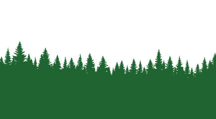 Seamless coniferous forest silhouette horizontal border with various green spruce trees on transparent background for nature landscape graphic design projects decorative print element asset isolated v © Marjahan
