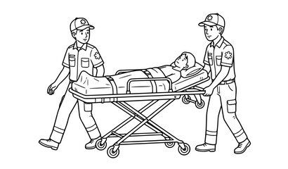 Paramedics Transporting Patient on Stretcher Coloring Page Black and White Line Art Vector © Shaha