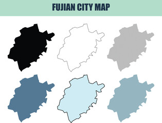 Obraz premium Six style fill stock fill stock and line art maps of Fujian City presented in various graphic formats