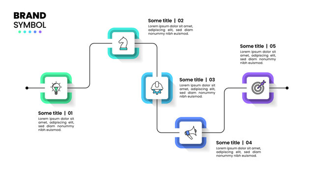 Infographic template. Line with 5 squares and icons