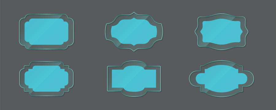 Blue Glossy Horizontal Banner Label Badge Set