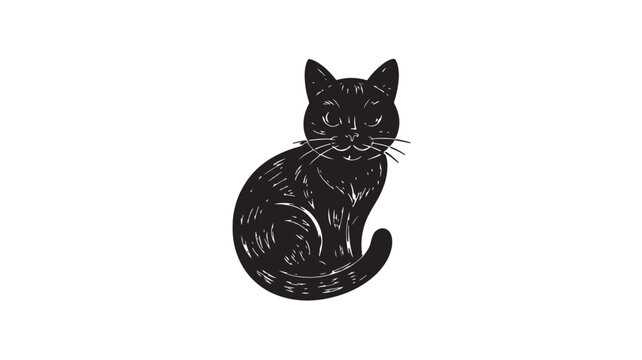 Black Sitting Cat Side View Silhouette