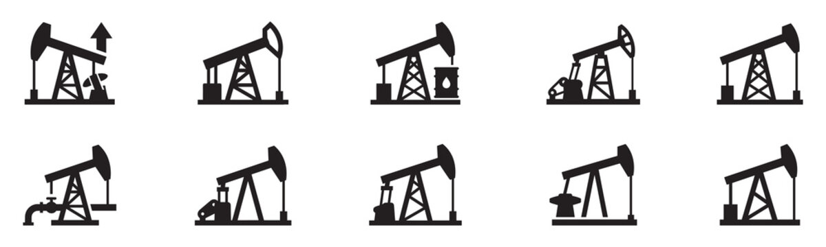 Oil pump jack icon. Pump Jack icon vector set. Oil illustration sign. Oil Drilling symbol collection. Oil Pumping logo. Vector Illustration. EPS 10	
