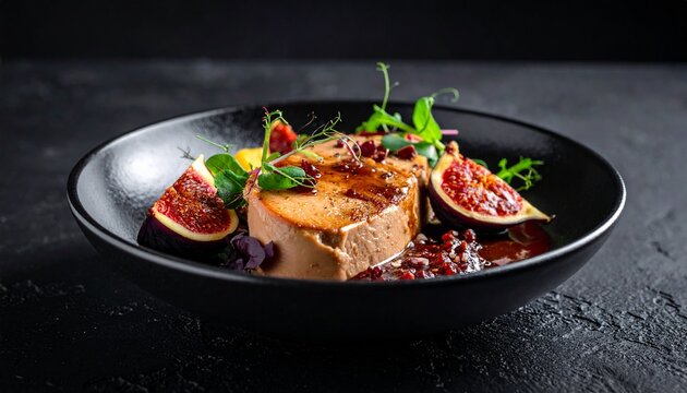 Edle Foie-Gras-Bowl mit Feigen und Sauce, luxuri&ouml;s angerichtet