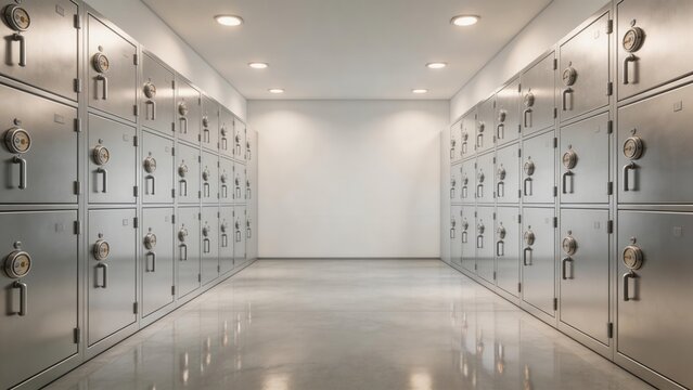 Rows of metal lockers in a vault