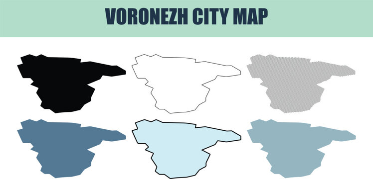 Voronezh city map in six style fill stock fill stock and line art variations during clear lighting