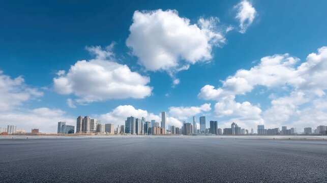 Wide Angle Modern Cityscape with Clouds and Clear Sky Over Water, Captured in High Quality Level Shot