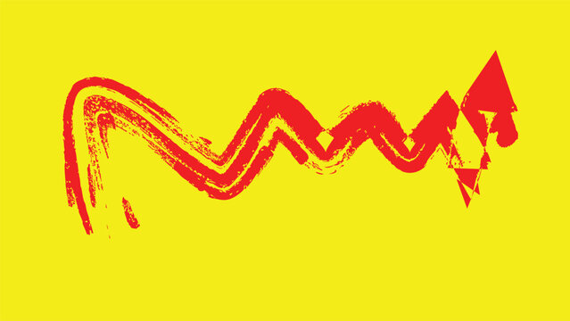 Red brush stroke zig zag pattern on yellow background abstract design element.