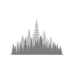 Obraz premium Grey silhouette of a dense pine tree forest landscape