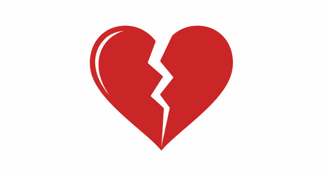 A simple red heart icon is split in half with a jagged white line down the middle
