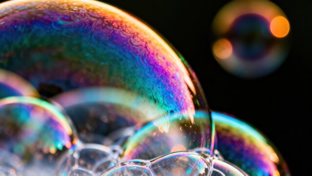 Colorful soap bubbles in closeup