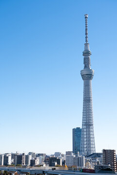 Tokyo, Japan, Dec 4,2023 Tokyo skytree, the highest tower in Japan with blue sky background