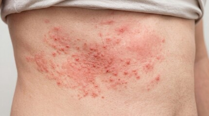 Naklejka premium Close-up View of Shingles Rash on Human Skin, Medical Dermatology Concept.