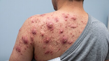 Fototapeta premium Close-up View of Skin Condition on a Mans Back and Shoulder.