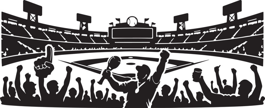 silhouette of baseball stadium full house cheer