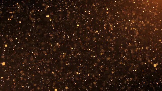 Luxury golden glitter background glowing confetti Sparkling particles magic glittering floor. Shimmering soft bokeh effects. Elegant festive spotlight shimmering particles dramatic presentation scene