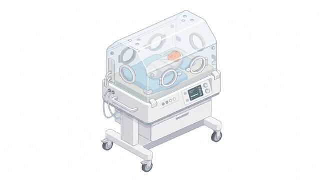 Flat isometric medical neonatal incubator for infants isolated on white