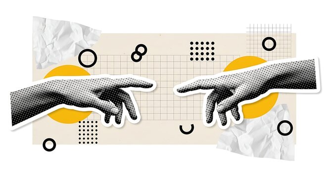 Abstract art with two hands reaching out towards each other, modern design.