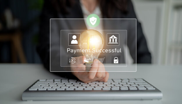 Successful transaction message showing secure payment. Payment confirmed, secured, payment processed, and payment completed with trust and transaction integrity. Latch