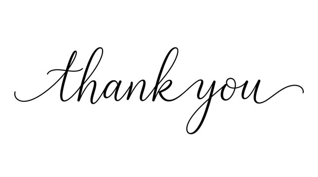 Elegant calligraphy 'thank you' handwritten in black ink on white background