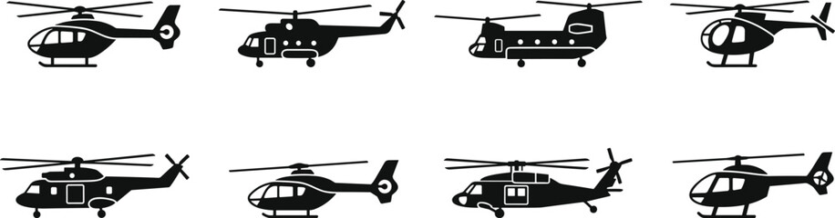 helicopter aviation aircraft transport flight rotor flying air vehicle chopper rotorcraft military cargo rescue patrol service machine equipment fleet on transparent background © Maksym