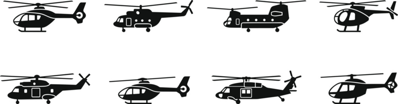 helicopter aviation aircraft transport flight rotor flying air vehicle chopper rotorcraft military cargo rescue patrol service machine equipment fleet on transparent background