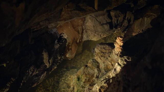 cave in the cave with stone rocks walls background