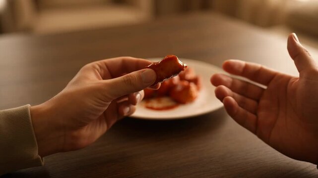 Sharing Food Meal Concept - Hands Offering & Receiving Dish
