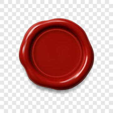 Realistic Red Wax Seal Vector &mdash; Blank Round Stamp Isolated on Transparent Background